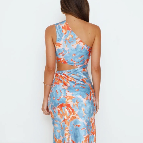 POKER PLAY SATIN MAXI DRESS BLUE - Picture 4 of 6